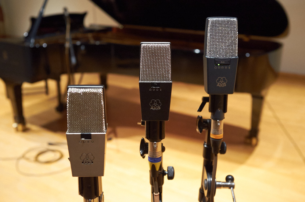 Three different models of AKG C414 microphone